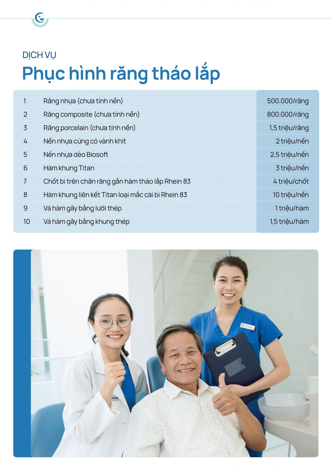 bảng giá phục hình răng tháo lắp
