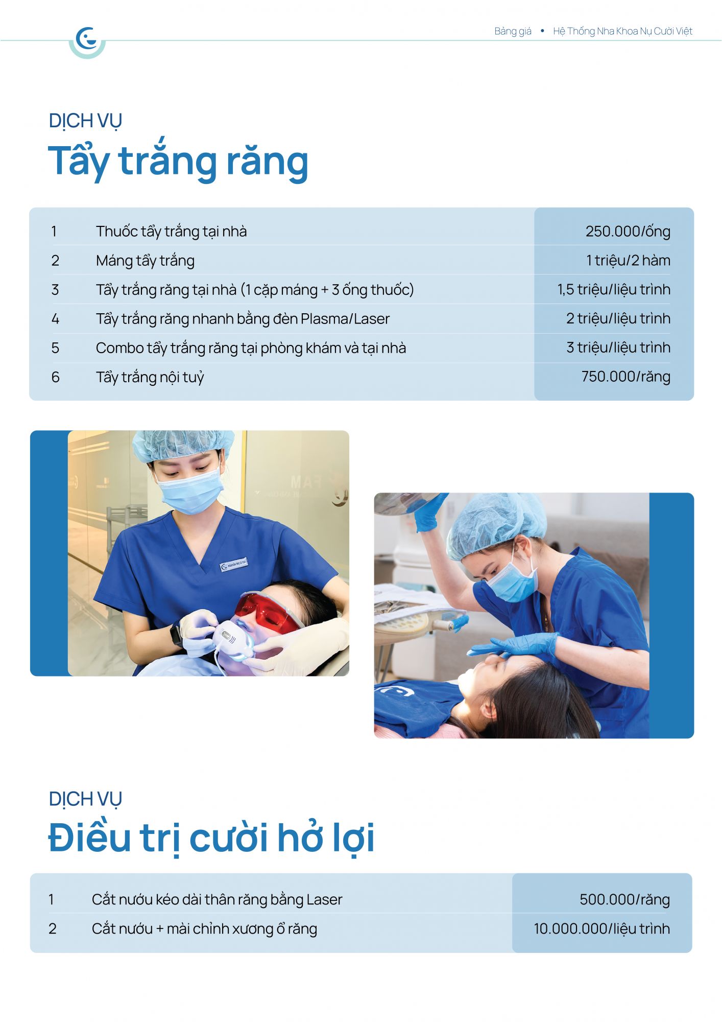 bảng giá tẩy trắng răng và điều trị cười hở lợi