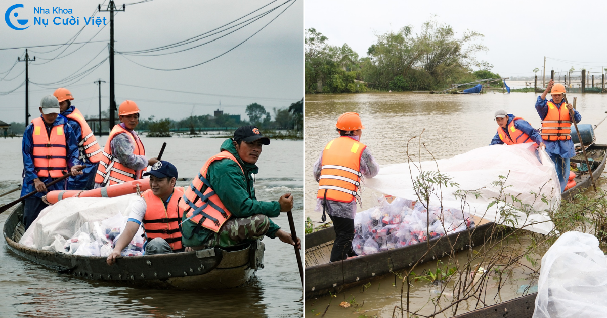 nụ cười việt vận chuyển quà đến bà con còn bị ngập lụt